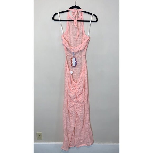 Yitty Lizzo Knit Slip Flare Leg Pink Blush Crochet Festival Jumpsuit Size XL - Picture 4 of 6